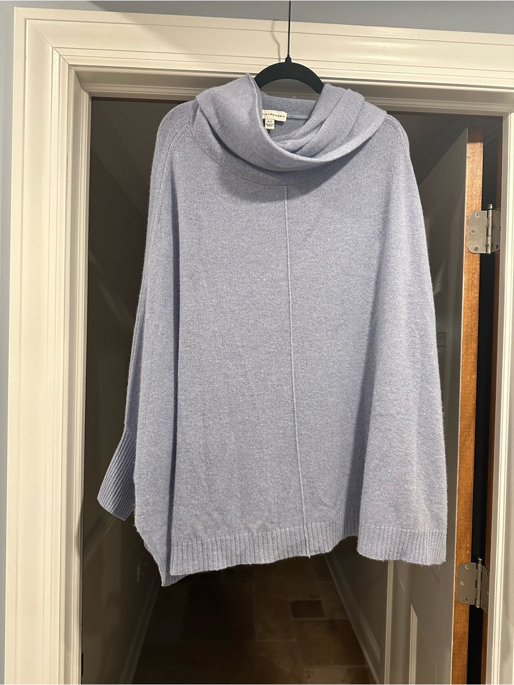 White + Warren Pale Blue Cowl Neck Sweater